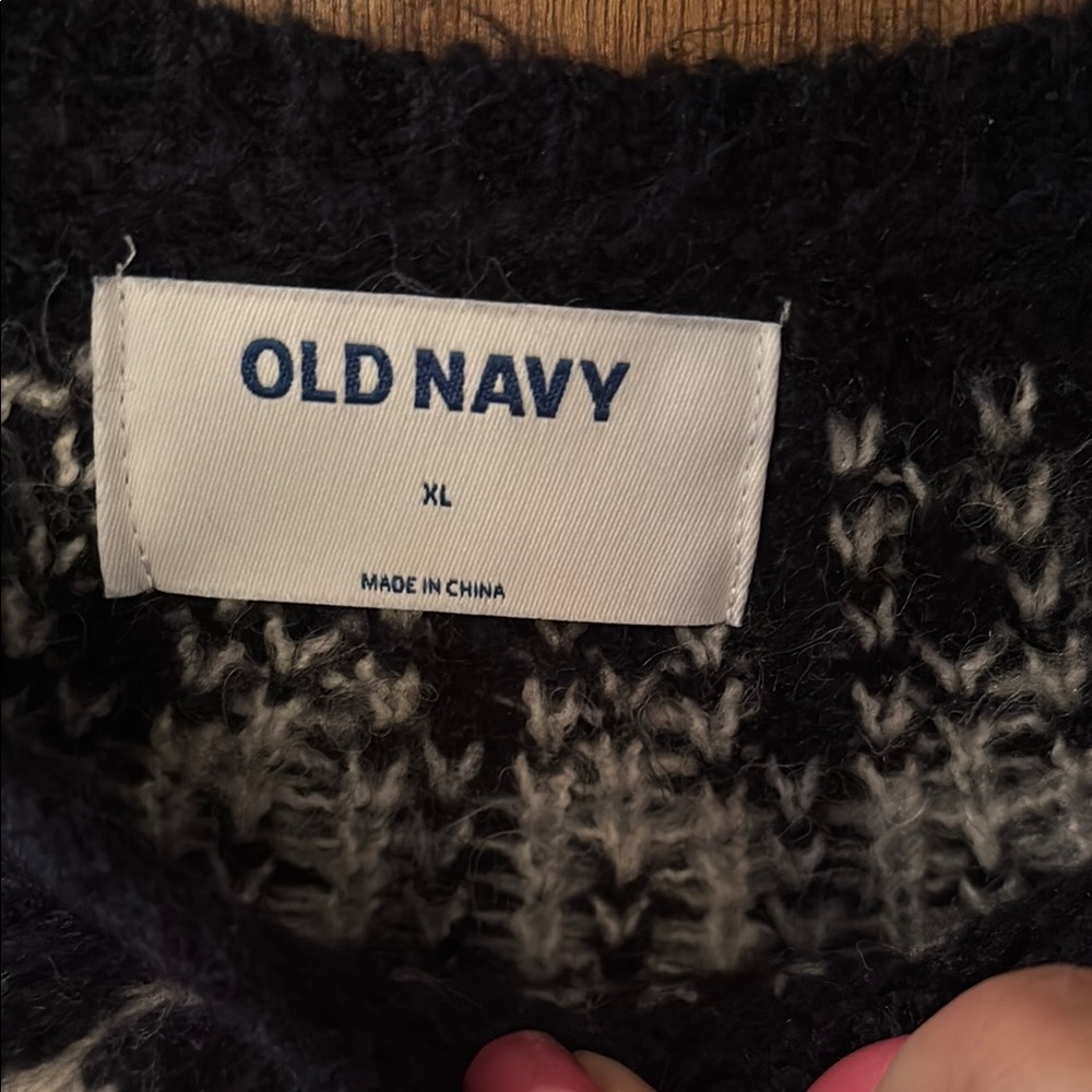 Old Navy navy blue  and White Crew Neck Sweater - Picture 2 of 3